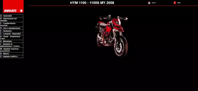 Manuale Officina Ducati HyperMotard 1100-1100S my08 (ALL) 2008+Catalogo Ricambi