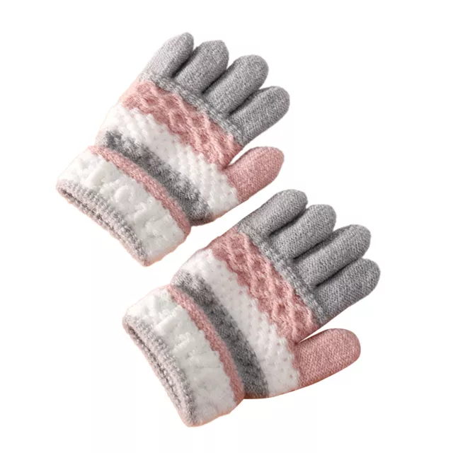 1 Pair 3-8 Years Warm Gloves Thicken Windproof Warm Full Finger Gloves Stretchy