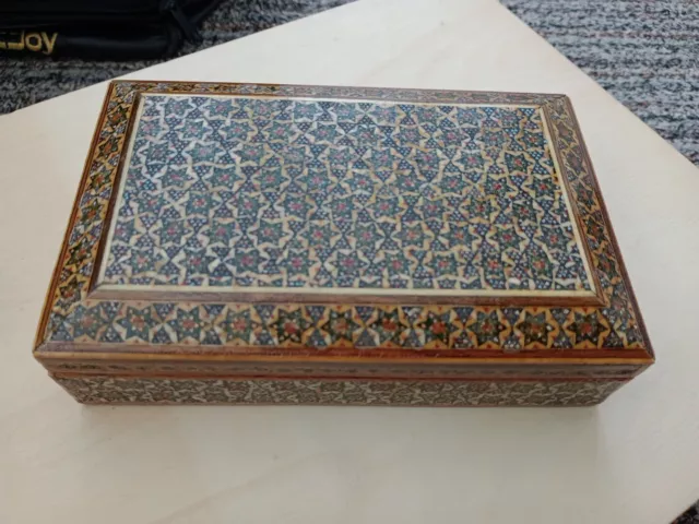 Persian Micro Mosaic Wooden Jewellery Box Vintage Hand Crafted Wood