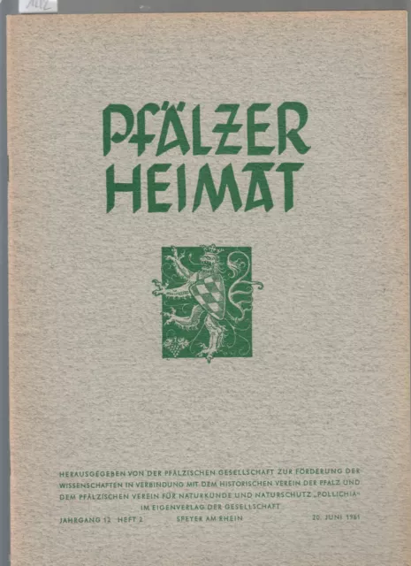 Pfälzer Heimat  12/2 Donnersberg Freinsheim Landau Pirmasens St. Jakobus 1961