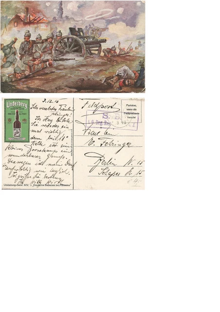 Feldpostkarte 1.Wk - Soldaten im Kampfe mit Kanone und Gewehren (Underberg-Serie