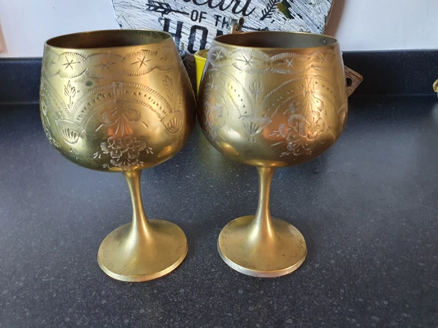 2 X Matching Vintage  Brass, Silver Plated Goblets, Engraved For Winners In 1976