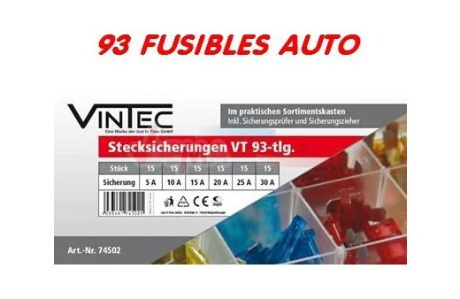 Assortiment de 93 fusibles pour voiture en coffret - VINTEC J74502
