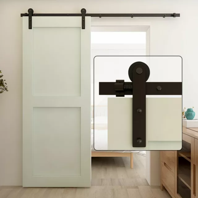 4-12FT Sliding Barn Door Hardware Kit Modern Closet Hang Style Track Rail Black