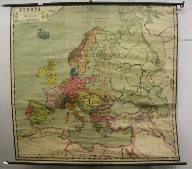 alte Schulwandkarte Europakarte ~1914 Deutsches Reich 191x180cm vintage loft map