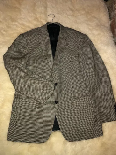 Andrew Fezza Men's Tan 42 R Checked Blazer Jacket Sports Coat 2 Button