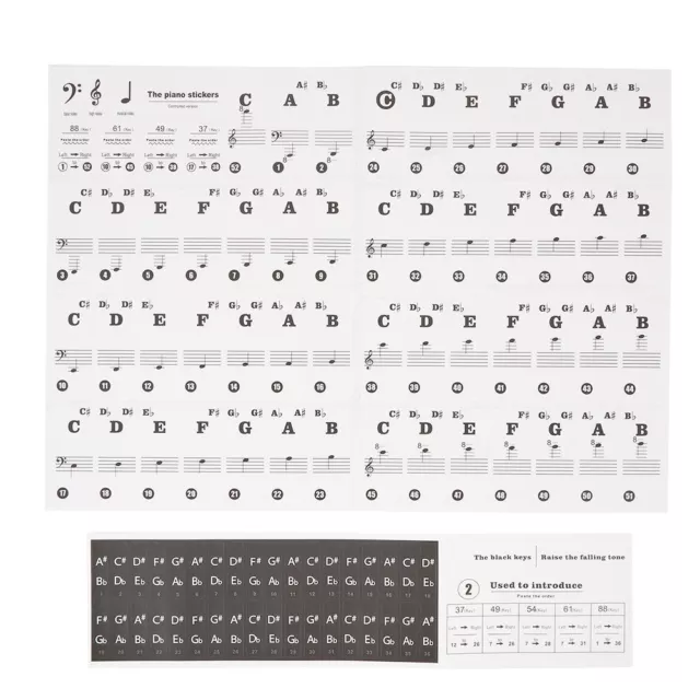 Music Keyboard or Piano Stickers 61 KEY SET, learn faster, LAMINATED clear vinyl