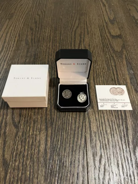 Tokens and Icons Men's Cufflink Set Mercury Dime w/ Gift Box…authentic