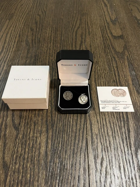 Tokens and Icons Men's Cufflink Set Mercury Dime w/ Gift Box…authentic Tokens and Icons Men's Cufflink Set Mercury Dime w/ Gift Box…authentic