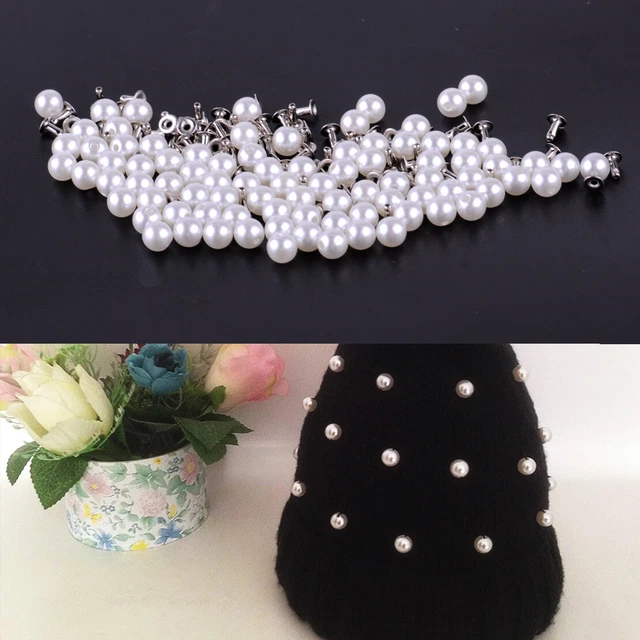 100X DIY 6mm Faux Pearls Rivets Studs Buttons Leather Bag Clothes Crafts Jeans
