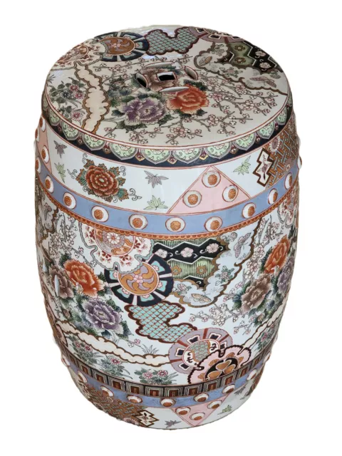 Detailed Vintage Chinese Export Signed Famille Rose Porcelain Garden Stool Seat
