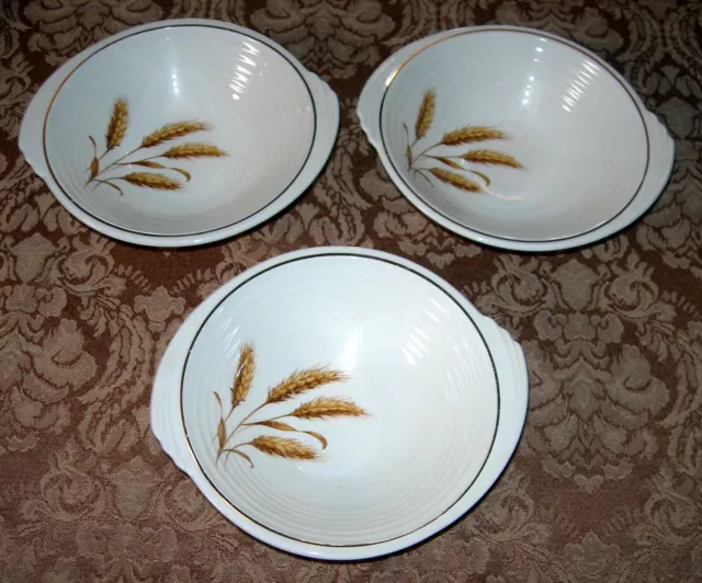 Three Edwin M. Knowles China Co - Yorktown "Golden Wheat" 7" Bowls 22K, USA