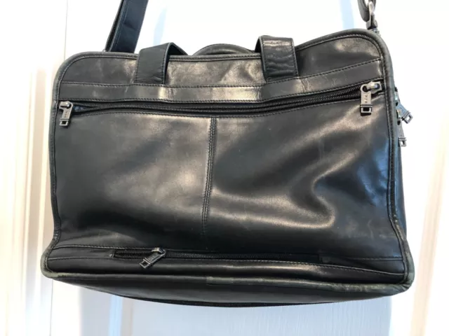 Tumi Black Leather Expandable  Laptop Bag Briefcase