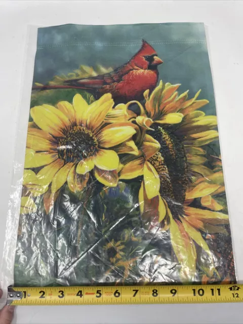 Sunflowers Field Red Cardinal Garden Flag 12"x18", Custom Decor, 2 Sided