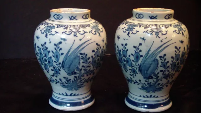 A Pair Of Dutch Delft Bulbous Vases