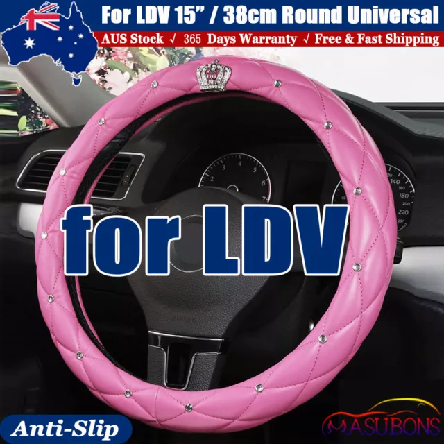 2024 Leather Car Steering Wheel Cover 15'' Diameter for LDV for Women Girl Pink