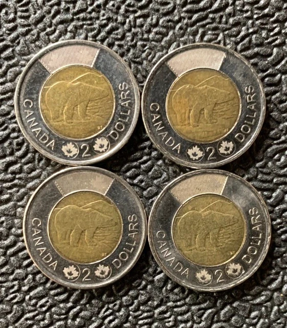 FOUR Canada Polar Bear Two Dollar Coins "Toonie" - Set of Four (4)  Higher Grade