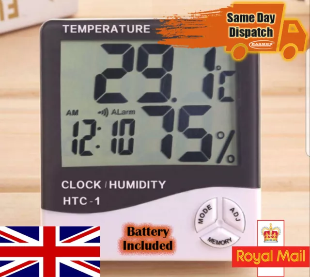 Digital LCD Room Thermometer Hygrometer Humidity Meter Indoor Clock UK