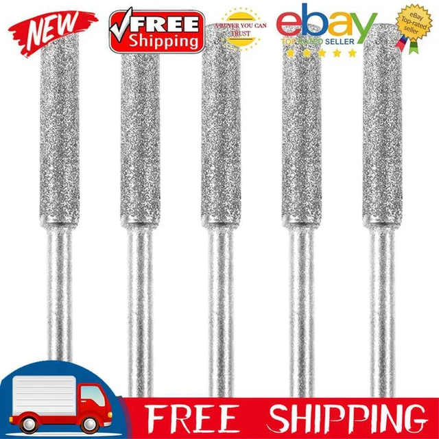 5pcs/Set Diamond Coated Grinding File Stone Heads Drill Bit (4.8mm Silver)