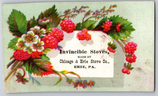 Invincible Chicago & Erie Stove Co. Erie, PA  Victorian Trade Card -Raspberries