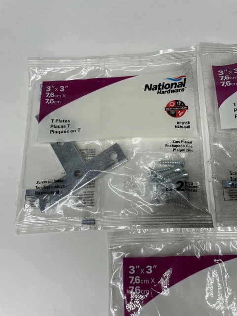 National Hardware 3” x 3” T Plates Zinc Plated Lot of 3 2