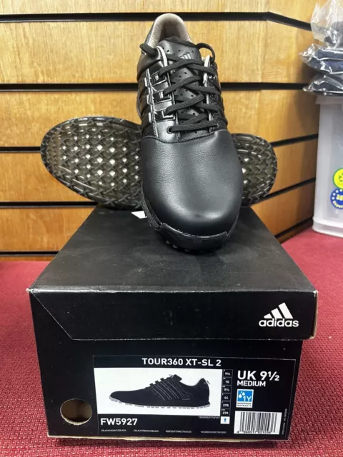 adidas Mens Tour360 XT-SL 2.0 Spikeless Waterproof Golf Shoes Black Leather 9.5