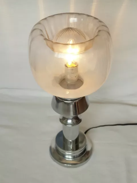 Belle lampe Luminaire verre soufflé & chrome Space Age Mazzega (?) Années 70 TBE