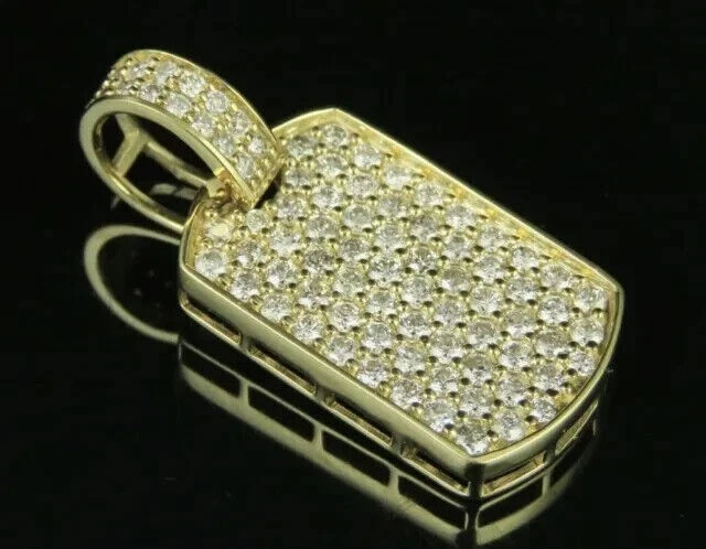 Mens 14K Yellow Gold Plated Dog Tag 2.20 Ct Round Cut Real Moissanite Pendant
