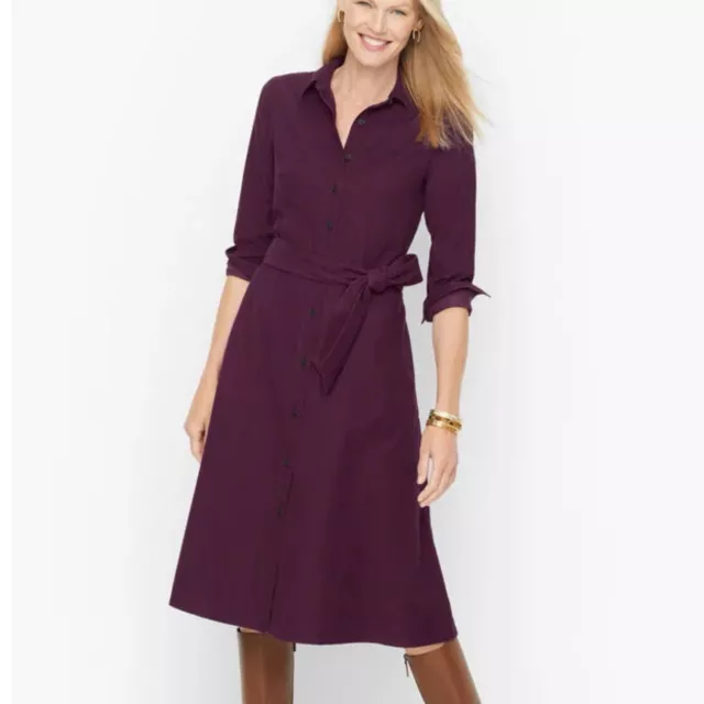 TALBOTS CORDUROY TIE WAIST SHIRT DRESS Purple Midi Long Sleeve Size 18 ...