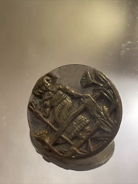 Antique GIRL ON FENCE  KATE GREENAWAY Vintage Metal Button 3/4”
