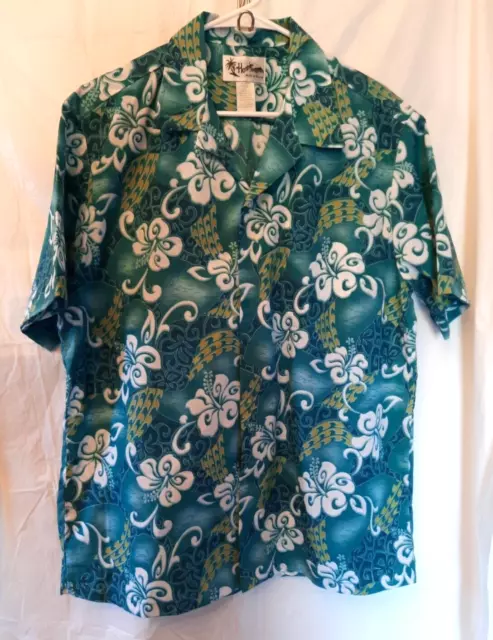 Howie Hawaiian Floral Shirt Mens Large Green Button Up, MADE IN HAWAII USA