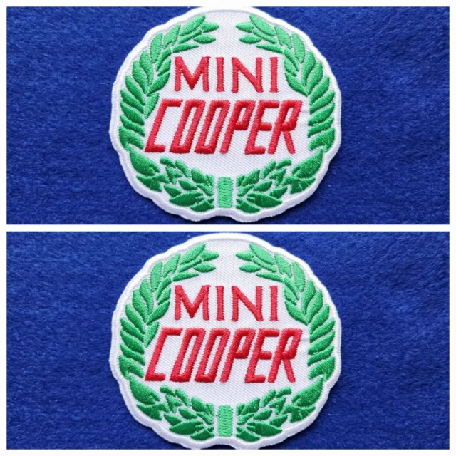 A Pair Of Motor Car Racing Patches Sew / Iron On Badges:- Mini Cooper Laurel