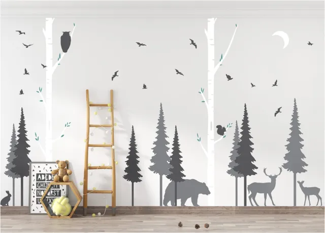 PapaKit Forest Pine and Birch Tree Wall Decal (Deluxe Pack) Baby Girls Boys N...