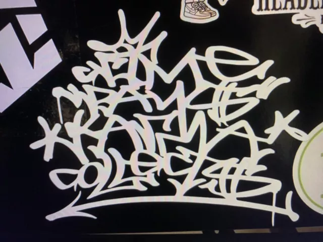 "Crime Pays Karma Collects”Vinyl Decal Sticker (Graffiti BOMBATOMIK) 5.7" X 7”