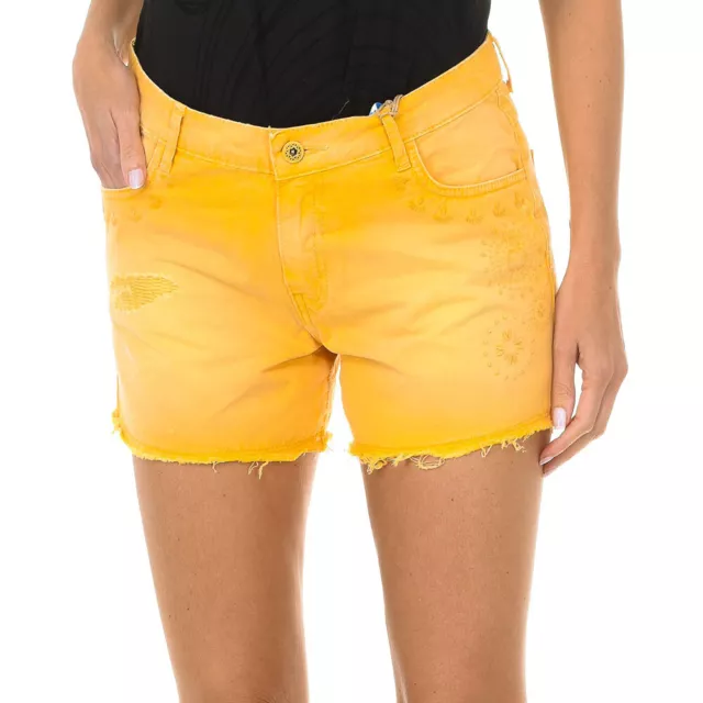 DESIGUAL PANTALÓN CORTO Short Exotic Jeans mujer amarillo - Talla 36 EUR 69,95 - PicClick FR