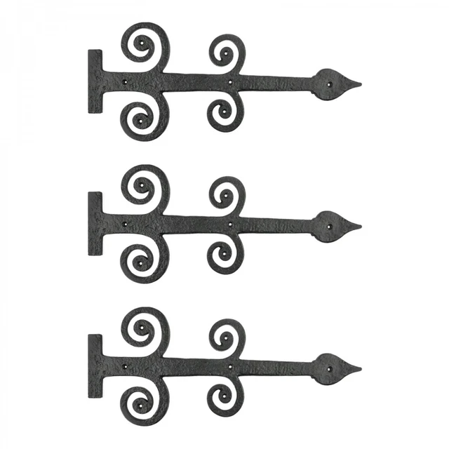 Black Wrought Iron Dummy Strap Hinge 16" L Ornate Spade Rust Resistant Pack of 3