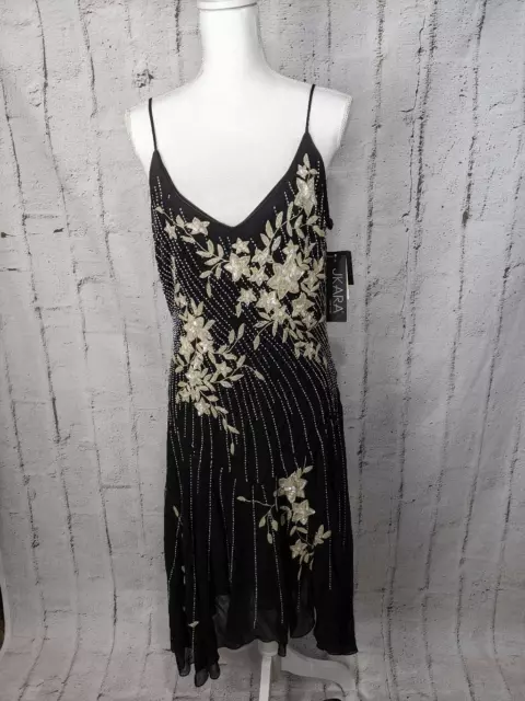 J KARA Y2K Black beaded Cocktail Evening Dress Sz 12 NWT