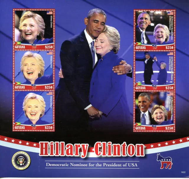 Guyana 2016 MNH Hillary Clinton 6v M/S Barack Obama US Presidents Stamps