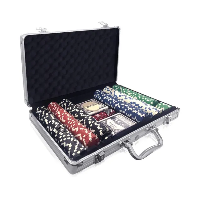 Gamie Poker Set in Aluminum Case, Casino Poker chip Kit with 300 Chips, 2 Dec...