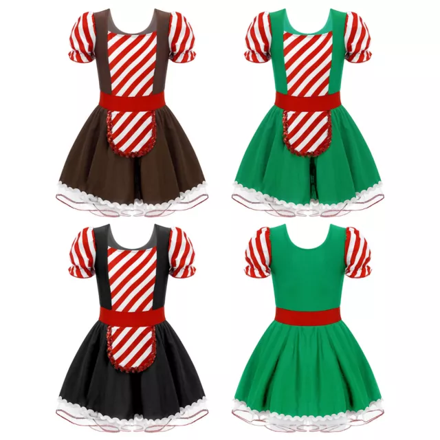 Girls Christmas Party Cosplay Costume Kids Carnival Gingerbread Fancy Dress Ups