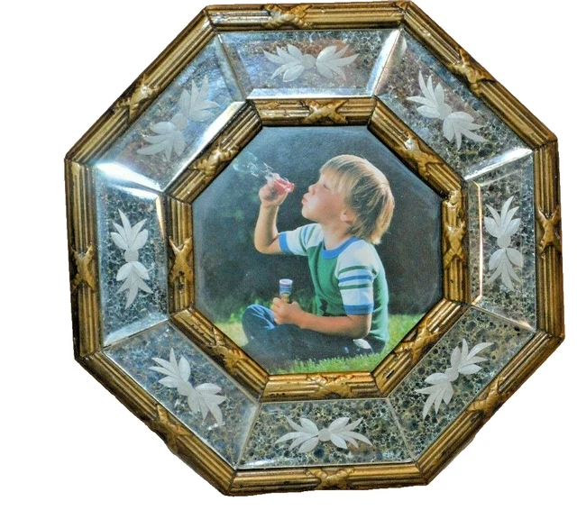 Cadre Photo Vénitien Argenté Et Miroirs - Bois Et Verre - Pour Photo 8x10 Cm - Format Rectangle 18x15 Cm - Déco Murale Élégante