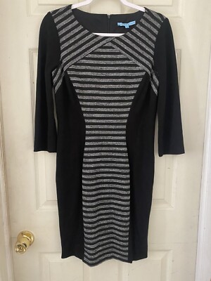 Women's Size 6 Antonio Melani Black Sheath Dress Stripe