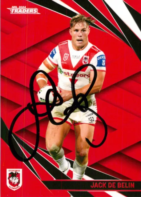 Signed 2024 St George Illawarra Dragons NRL TLA Traders Card - Jack De Belin