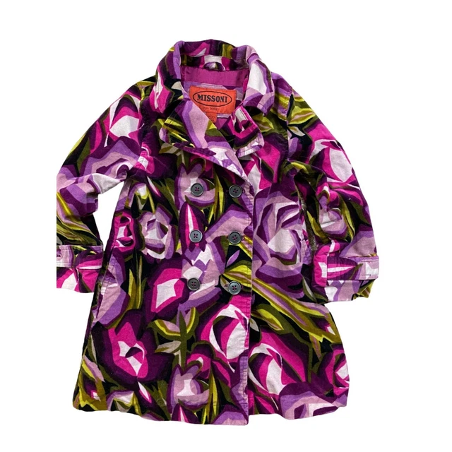 Missoni Target Girls Coat 2-3T Purple Floral Velveteen Passione Pea Trench Mod