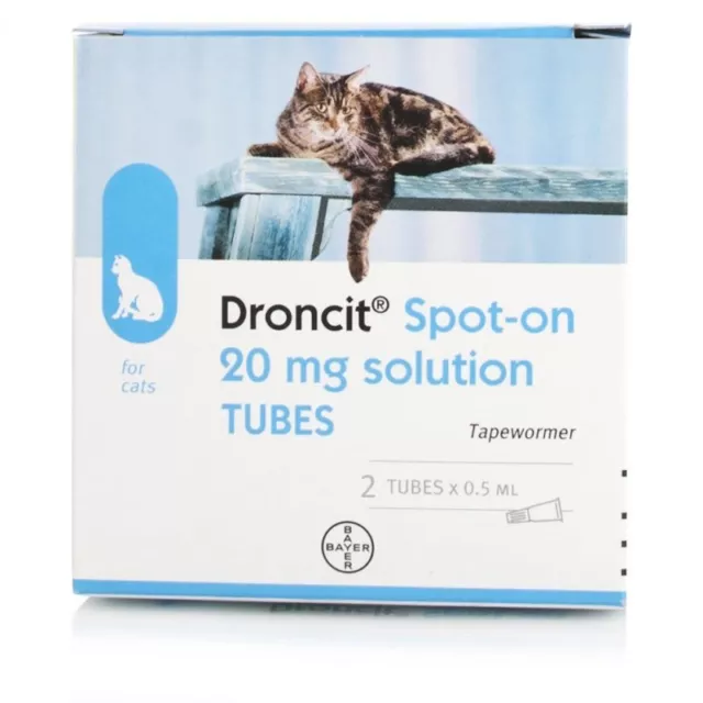 2 Pack Droncit Spot On Cat Wormer - 2 Tubes Tapeworm Deworming Treatment AVM-GSL