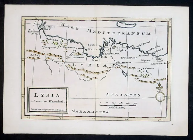 1764 Herman Moll mapa antiguo de Libia, norte de África