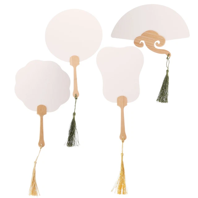 4 Pcs Blank Fan White Handheld Fans Weddings Decorative Paper Small