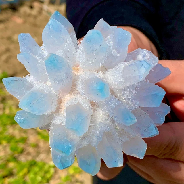 315G New Find sky blue Phantom Quartz Crystal Cluster Mineral Specimen Healing
