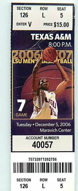 Ticket College Basketball Texas A&M 2006 - 07  12.5 - LSU Tigers