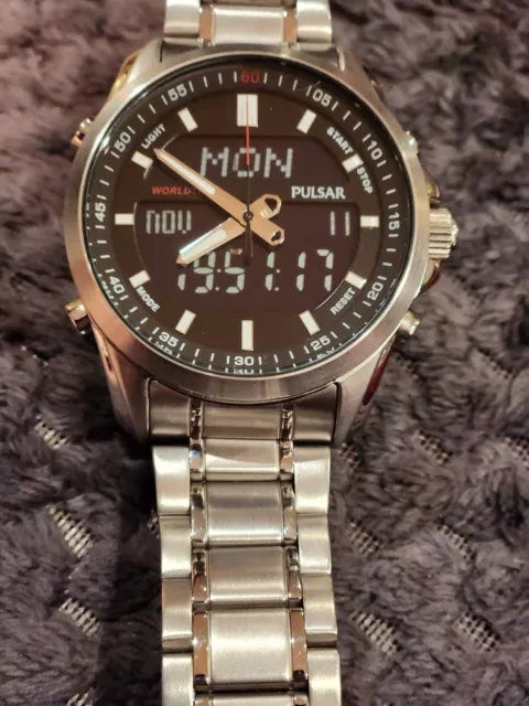 PULSAR GENTS DIGITAL Dual Display Bracelet 44mm 10ATM Watch PZ4021X1 49.99 PicClick UK